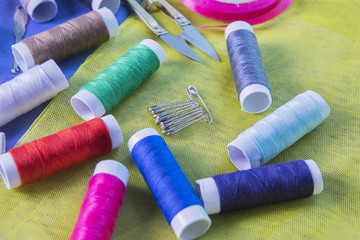 Colorful threads with scissor