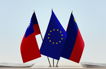 Flags of Taiwan European Union and Liechtenstein