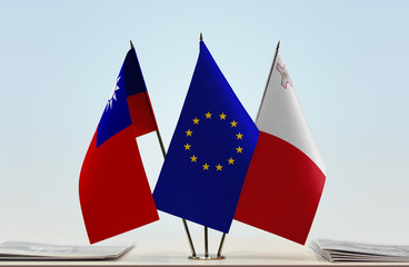 Flags of Taiwan European Union and Malta