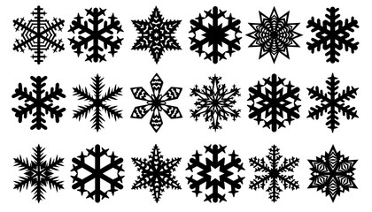 Snowflakes winter silhouette, icon set. Vector collection of snowflake