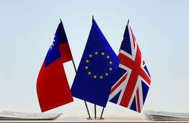 Flags of Taiwan European Union and Great Britain