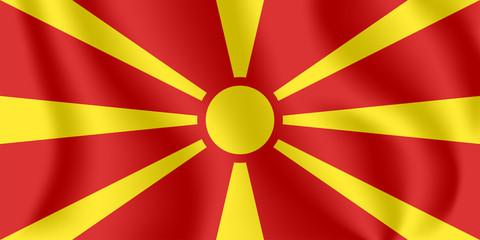 Flag of Macedonia. Realistic waving flag of Republic of Macedonia. Fabric textured flowing flag of the former Yugoslav Republic of Macedonia (FYROM).