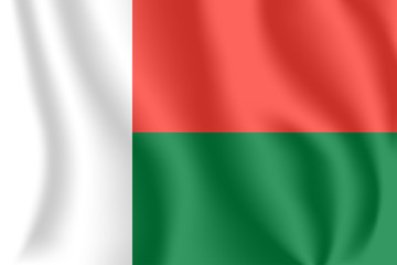 Flag of Madagascar. Realistic waving flag of Republic of Madagascar. Fabric textured flowing flag of Madagascar.