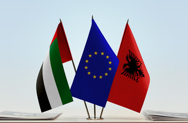 Flags of UAE European Union and Albania