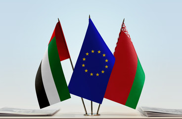 Flags of UAE European Union and Belarus