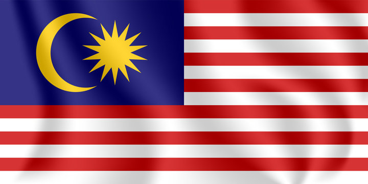 Flag of Malaysia. Realistic waving flag of Malaysia. Fabric textured flowing flag of Malaysia.