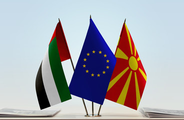 Flags of UAE European Union and Macedonia