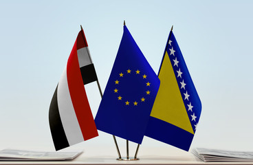 Flags of Yemen European Union and Bosnia and Herzegovina