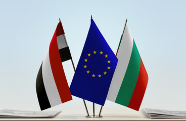 Flags of Yemen European Union and Bulgaria