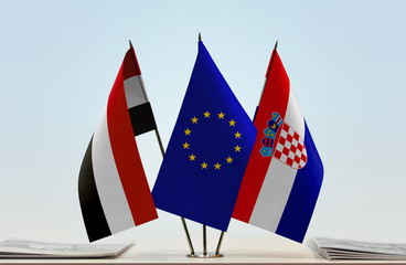 Flags of Yemen European Union and Croatia