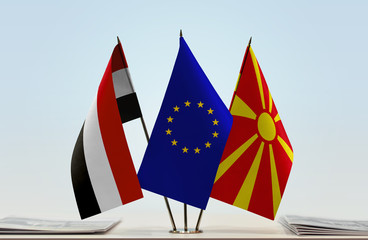 Flags of Yemen European Union and Macedonia