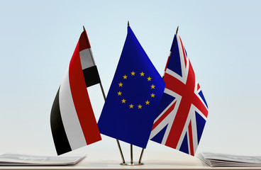 Flags of Yemen European Union and Great Britain