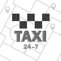 Vector taxi icon. Map pin with taxi checks sign. Vector illustration