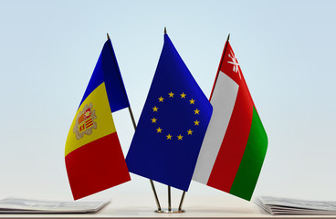 Flags of Andorra European Union and Oman