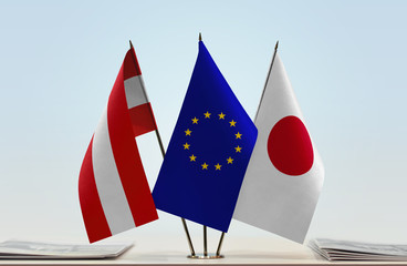 Flags of Austria European Union and Japan