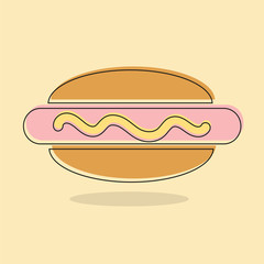 Hot dog, cooked sausage sandwich line icon, filled outline vector sign, linear colorful pictogram isolated. logo illustration