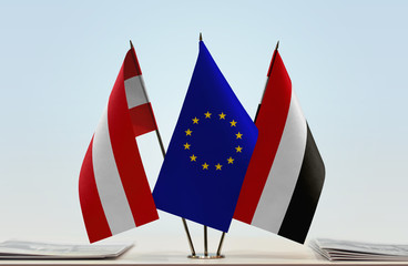 Flags of Austria European Union and Yemen