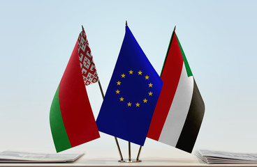 Flags of Belarus European Union and Sudan