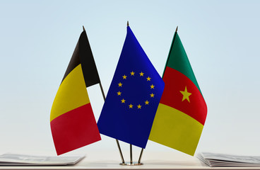 Flags of Belgium European Union and Cameroon