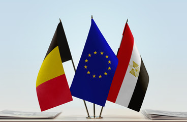 Flags of Belgium European Union and Egypt