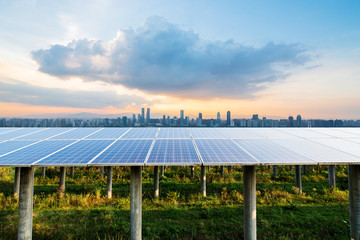 solar panels with cityscape of singapore
