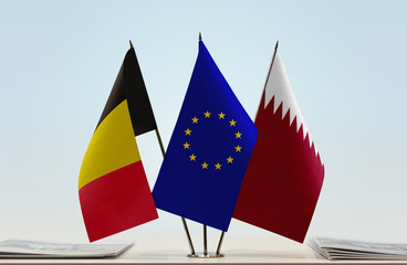 Flags of Belgium European Union and Qatar