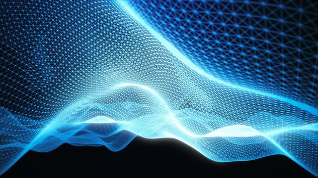 Loopable Fly above digital ocean
