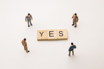 businessman figures meeting on yes conceptual