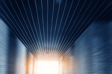 Futuristic tunnel with light, interior view. Future background, business, sci-fi or science concept.