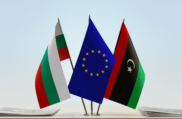 Flags of Bulgaria European Union and Libya