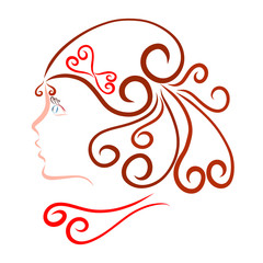 Girl with beautiful hair and hearts, profile