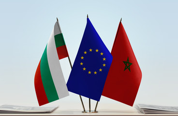 Flags of Bulgaria European Union and Morocco
