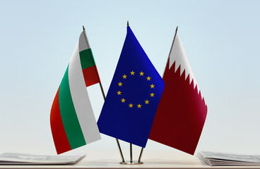 Flags of Bulgaria European Union and Qatar