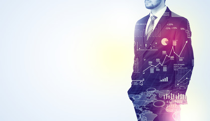 Man standing with graphs on the background