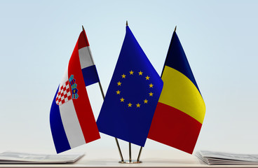 Flags of Croatia European Union and Chad