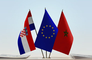 Flags of Croatia European Union and Morocco