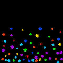 Colorful Bear Footprints. Prints of Paws with Big Claws for Petshop Design or for Goods for Pets. Simple Pattern for Print, Logo or Poster. Vector Confetti Background.