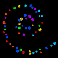 Colorful Bear Footprints. Prints of Paws with Big Claws for Petshop Design or for Goods for Pets. Simple Pattern for Print, Logo or Poster. Vector Confetti Background.