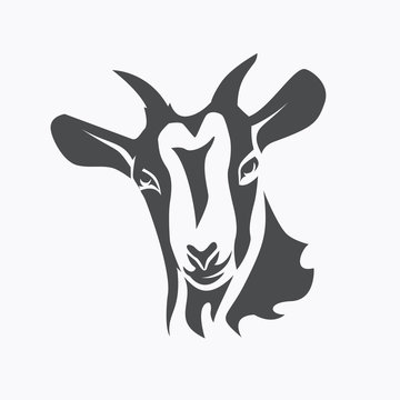black goat face stylized vector symbol, agriculture concept