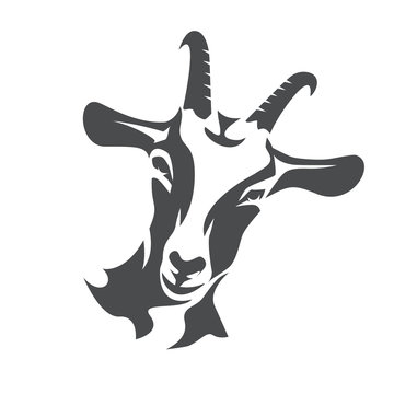 black goat face stylized vector symbol, agriculture concept