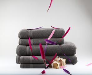 spa concept. gray towel on the white background 