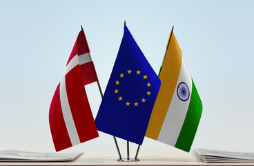 Flags of Kingdom of Denmark European Union and India