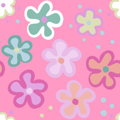 Baby seamless pattern in gentle pastel colors, vector. Flower pattern in cartoon style