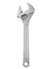 silver adjustable wrench isolated on white background.