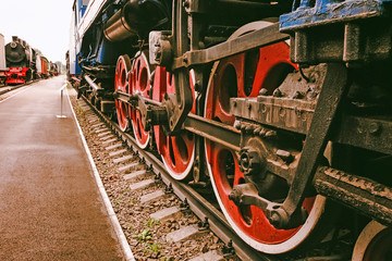 Old Soviet locomotive wheels close