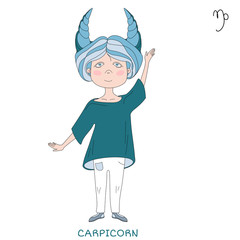 cute girl in the form of zodiac sign. Carpicorn