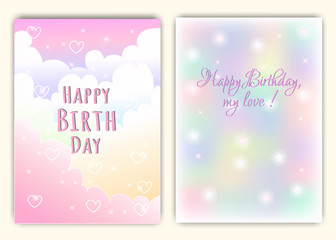 Happy birthday on rainbow background in pastel theme.