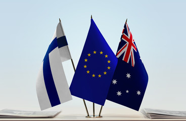 Flags of Finland European Union and Australia