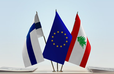 Flags of Finland European Union and Lebanon