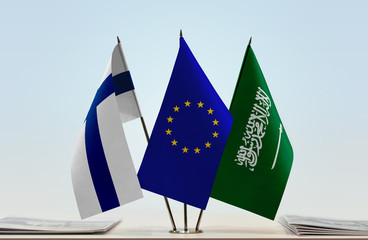 Flags of Finland European Union and Saudi Arabia